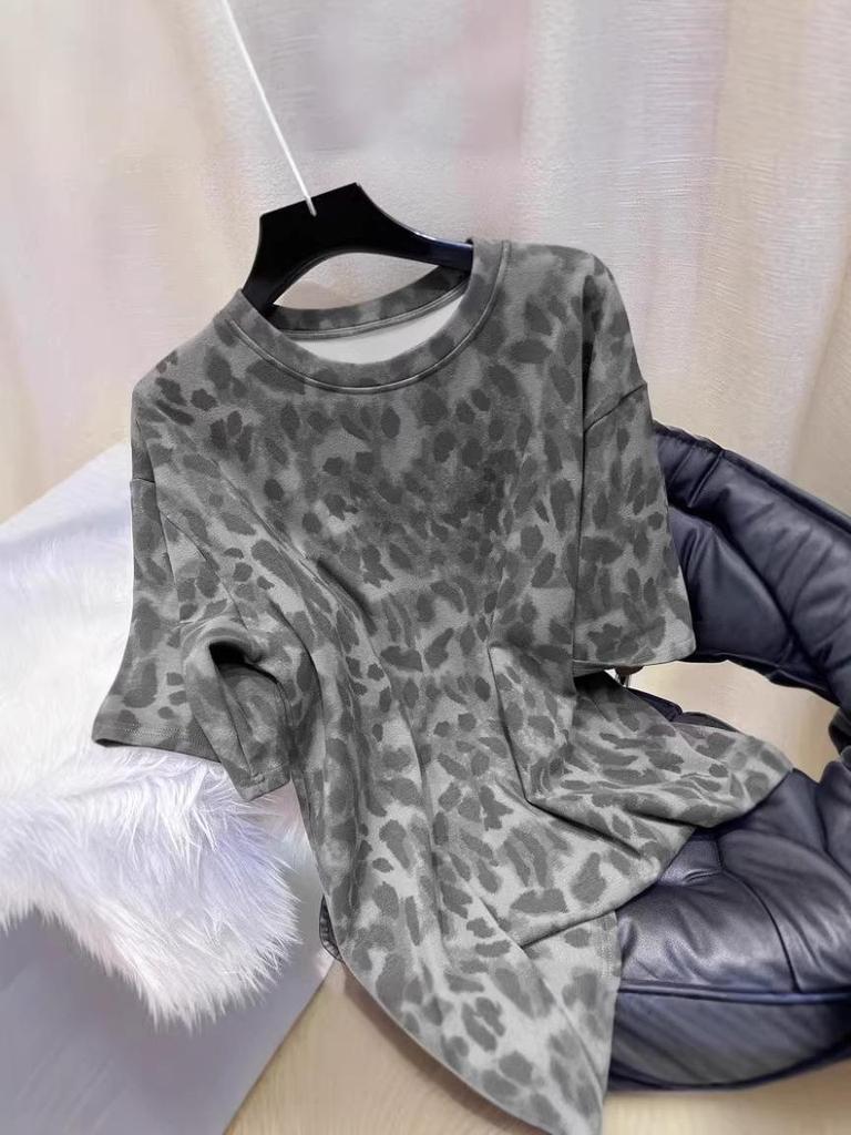 Leopard Print Loose Korean Style Short Sleeve Women's Top