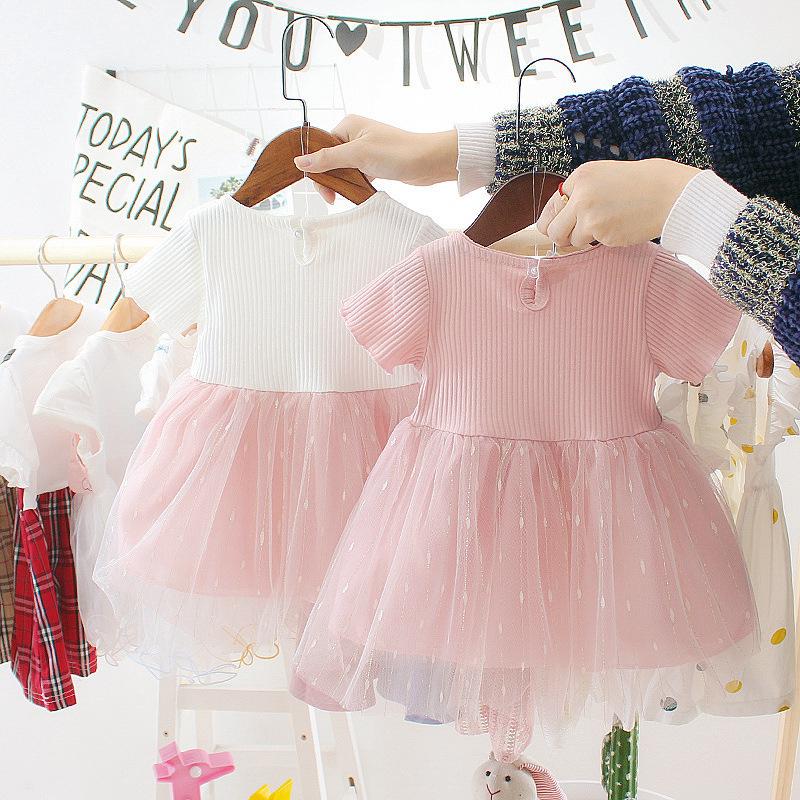 Baby Girl Solid Color Princess Dress: Infant & Toddler Summer Mesh Patchwork Outfit (0-3 Years)
