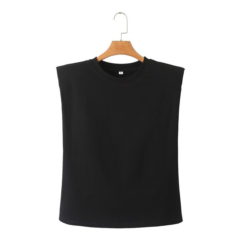 Fashion Style 2024 Summer New Women's Clothing Casual Easiest for Match Padded Shoulder Decoration Stripes T-shirt 0858030104