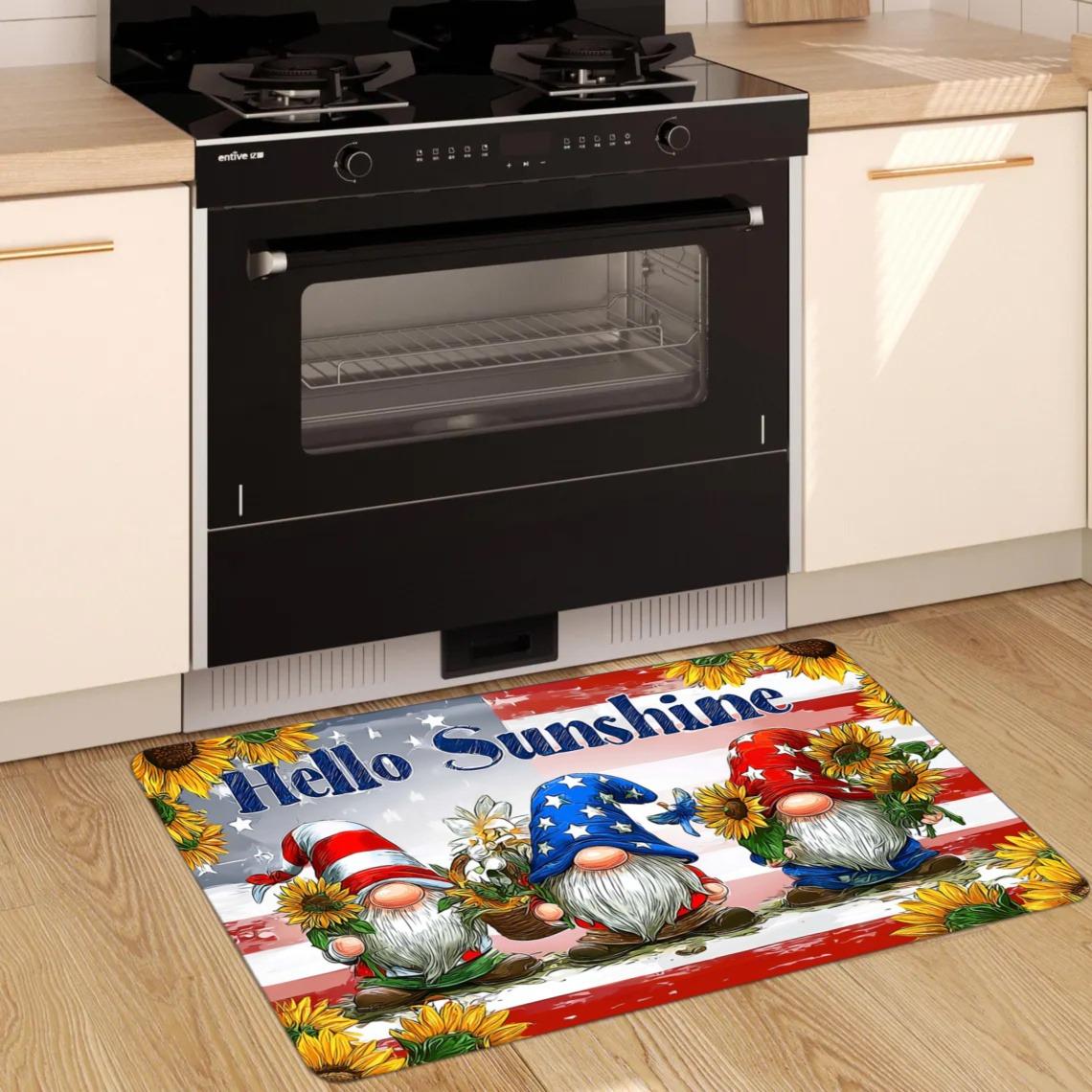 

1PC Patriotic gnome Kitchen Rug Non-Slip Door Mat Pop design Bathroom Rug Bath Mat Carpet for Home Sink Laundry Decoreeree 40cm x 60cm