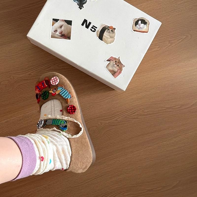 Cute Girl Heart Shallow Mouth Single Shoes Women Spring and Summer 2025 New Flat Velcro One Pedal College Style