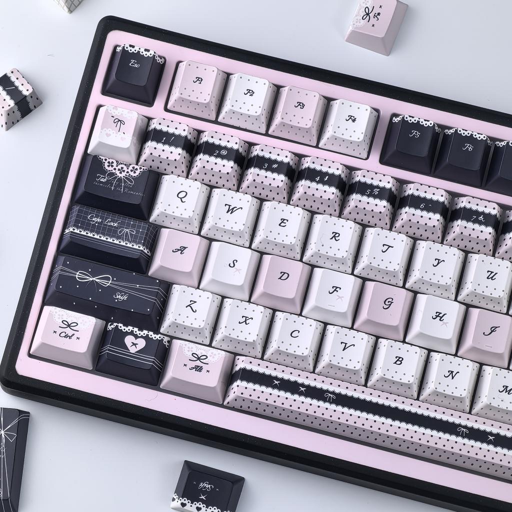 MAIMOOO Lolita Style Keycaps Pbt Moa Cherry Cute Blue Pink Black Customized Sublimation Keycaps AZERTY Alice Layout