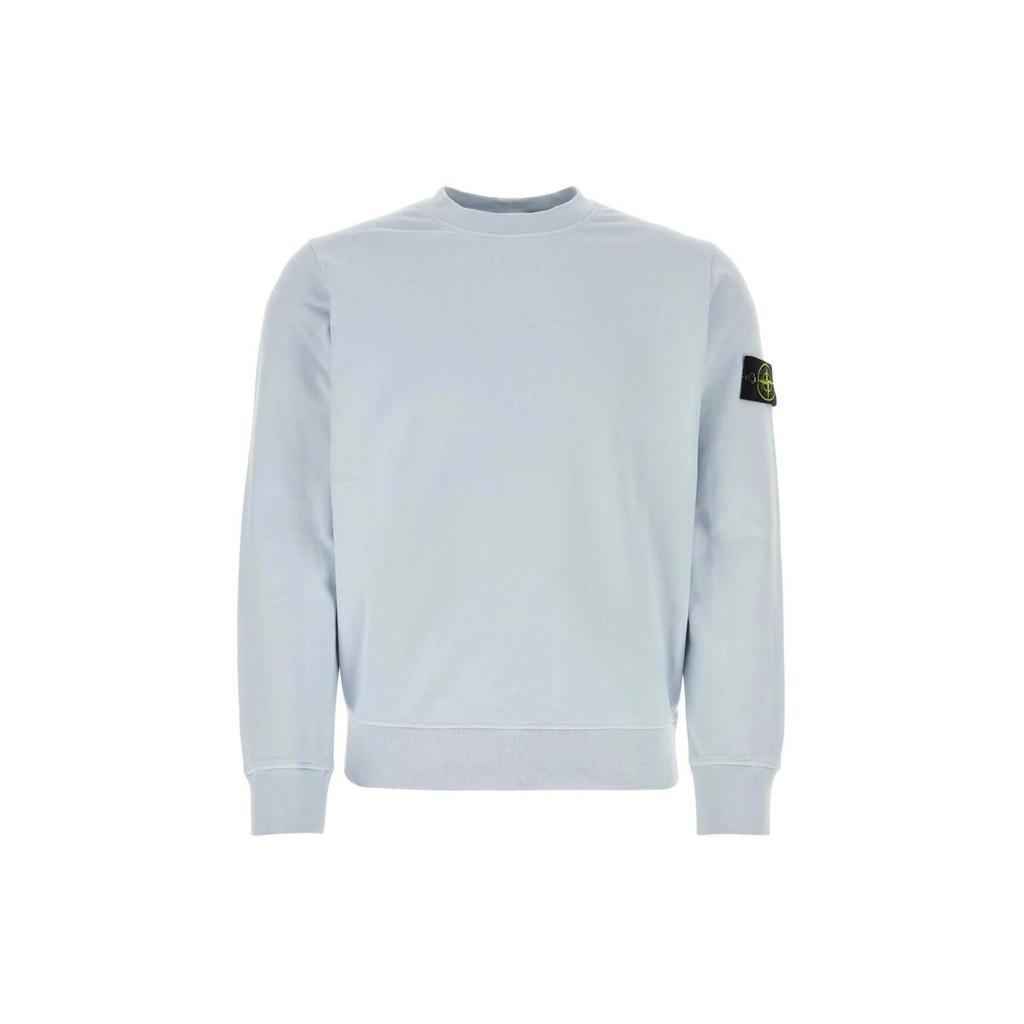 STONE ISLAND Classic Crew Neck Logo Badge Long Sleeve Pullover Sweatshirt Unisex Sweatshirt Frost-Blue 801563051-V0041