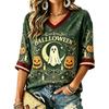 Women's Casual Halloween Print V-Neck T-Shirt for Holiday Party