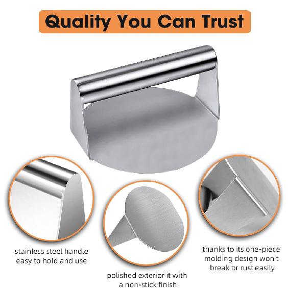 430 Stainless Steel Hamburger Meat Press Non-Stick Meat Burger Press Circular Square Burger Kitchen Tool Meat Press 4