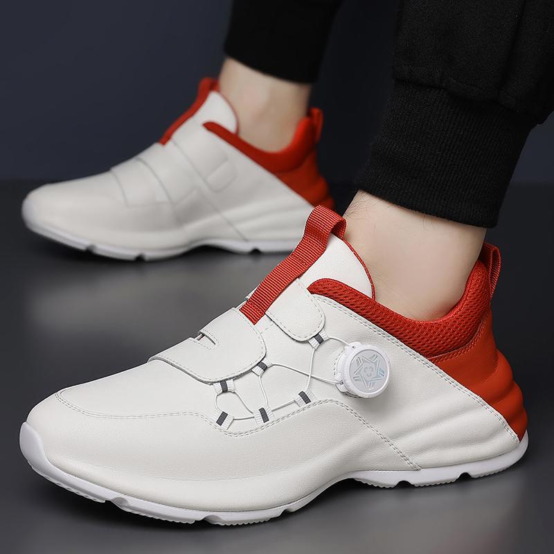 Men's Leather Lace-Up Casual Sneakers Breathable Male Flats Comfortable Walking Shoes for Men Lightweight Athletic Outdoor Shoes
