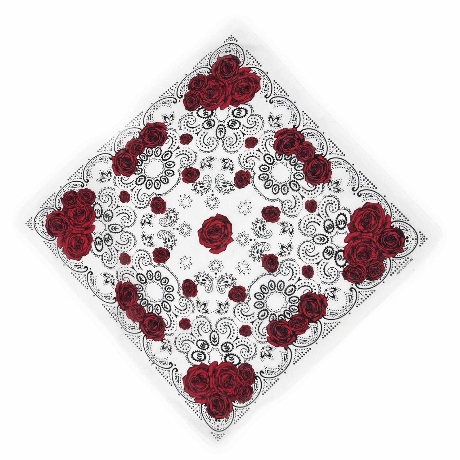 

21 бандана с узором из роз для женщин и мужчин, квадратный тюрбан, головной убор в стиле панк белый