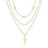 European Three-Layer Gold Beaded Cross Necklace - Fashion Bestseller