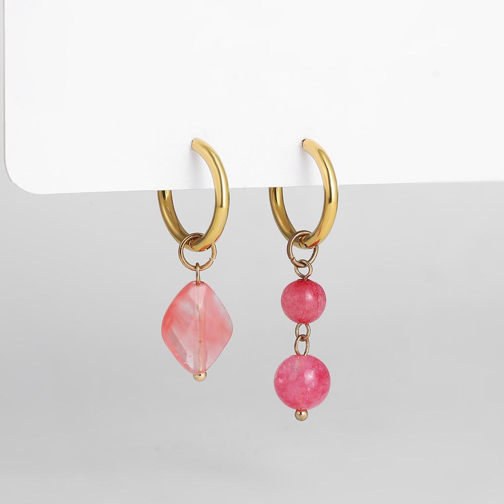 Fashion Multicolor Geometric Square Heart Natural Stone Malachite Drop Earrings for Women Stainless Steel Hoops Bohemia Jewelry