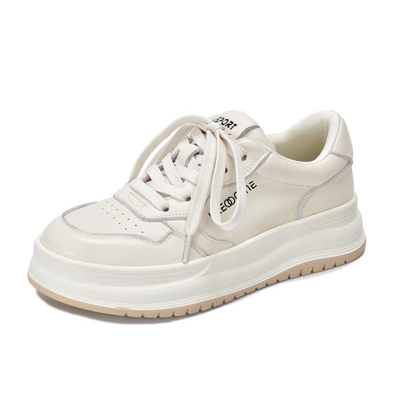 Autumn 2025 Women's Genuine Leather White Sneakers - Round Toe, Low Top, Soft Sole, Non-Slip, Casual