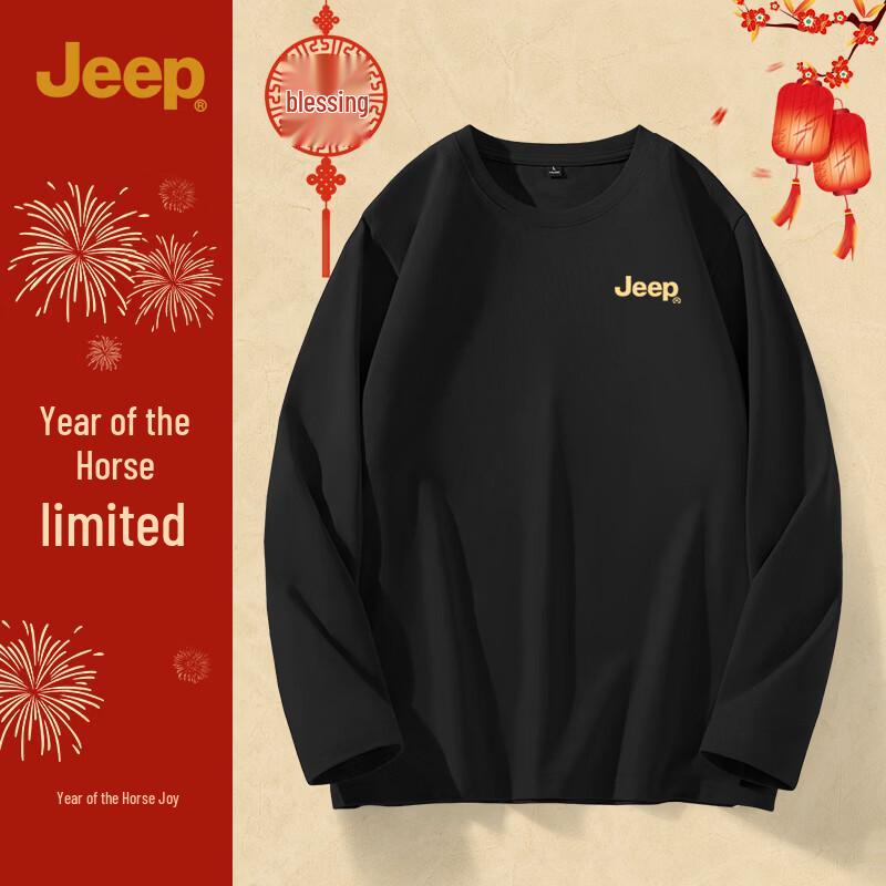 JEEP Men s 2026 Spring Pure Cotton Loose Fit Long Sleeve T-Shirt XL