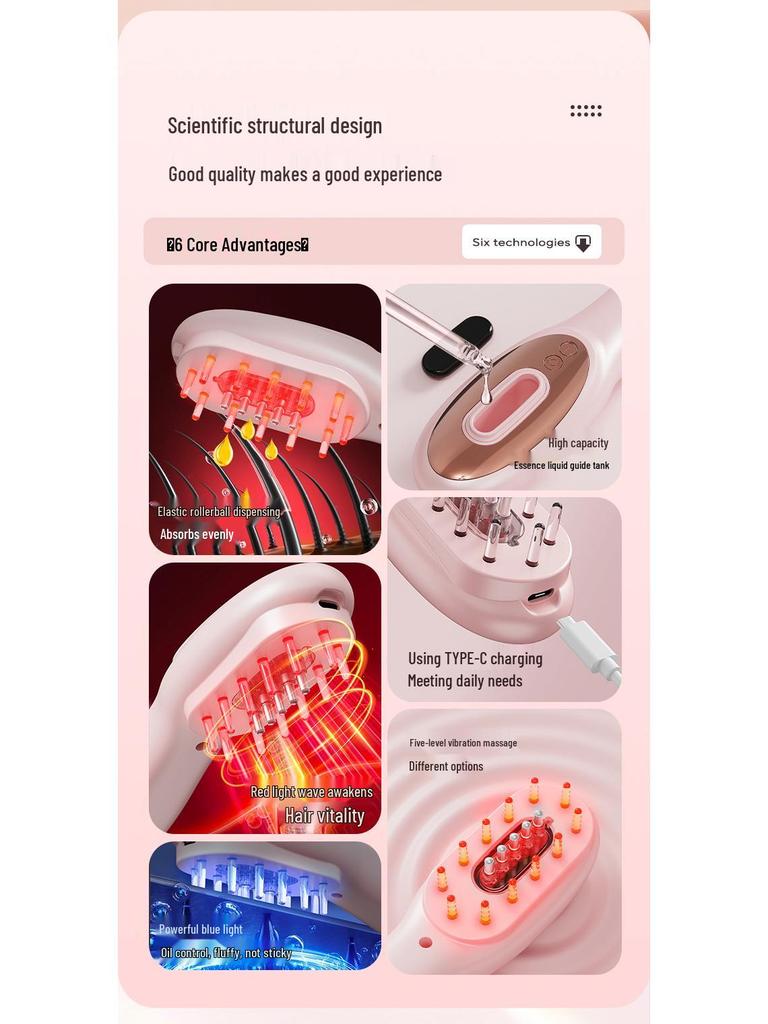 Electric Anti-Hair Loss Massage Comb with Light Therapy for Hair Growth and Vibration