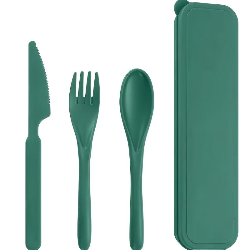 Wheat Straw Reusable Cutlery Set With Knife Fork Spoon And Storage Case Perfect For Office Lunch Outdoor Camping Picnic Travel