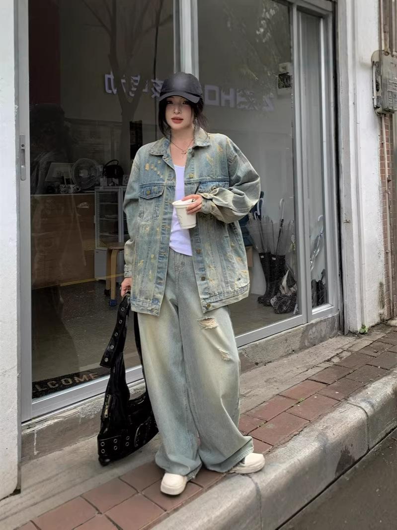 

New Arrival: Plus Size Women s Distressed Washed Denim Jacket - Loose Fit, Ripped Style, Spring Collection. XXXL