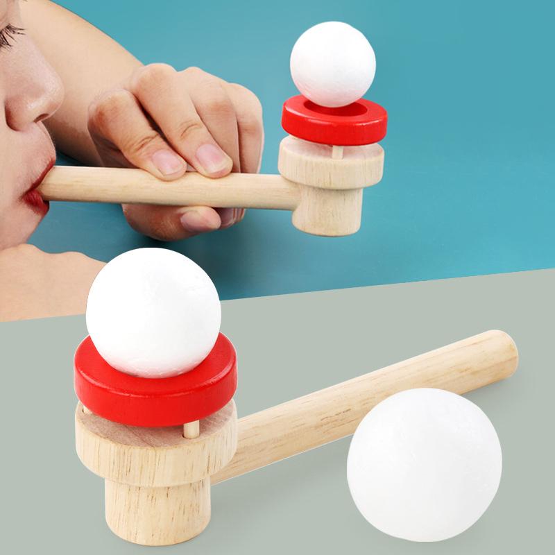 Wooden Suspension Ball Blower Children'S Puzzle Parent-Child Games Training Lung Capacity Toys Floating Blow Pipe Balls Game