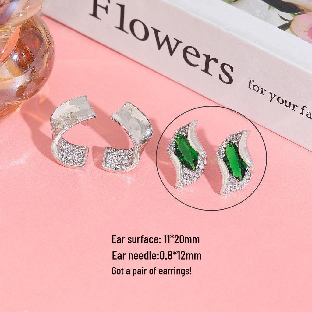 Emerald Gemstone Real Gold Plated Geometric Earrings - Luxurious Green Zirconia Jewelry for Women