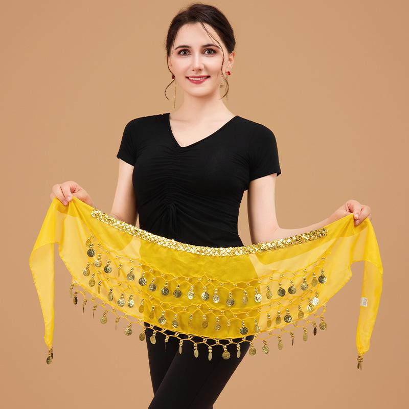 

Поясная цепочка для танца живота с золотой отделкой, трехслойная, пояс-шарф для бедер One Size