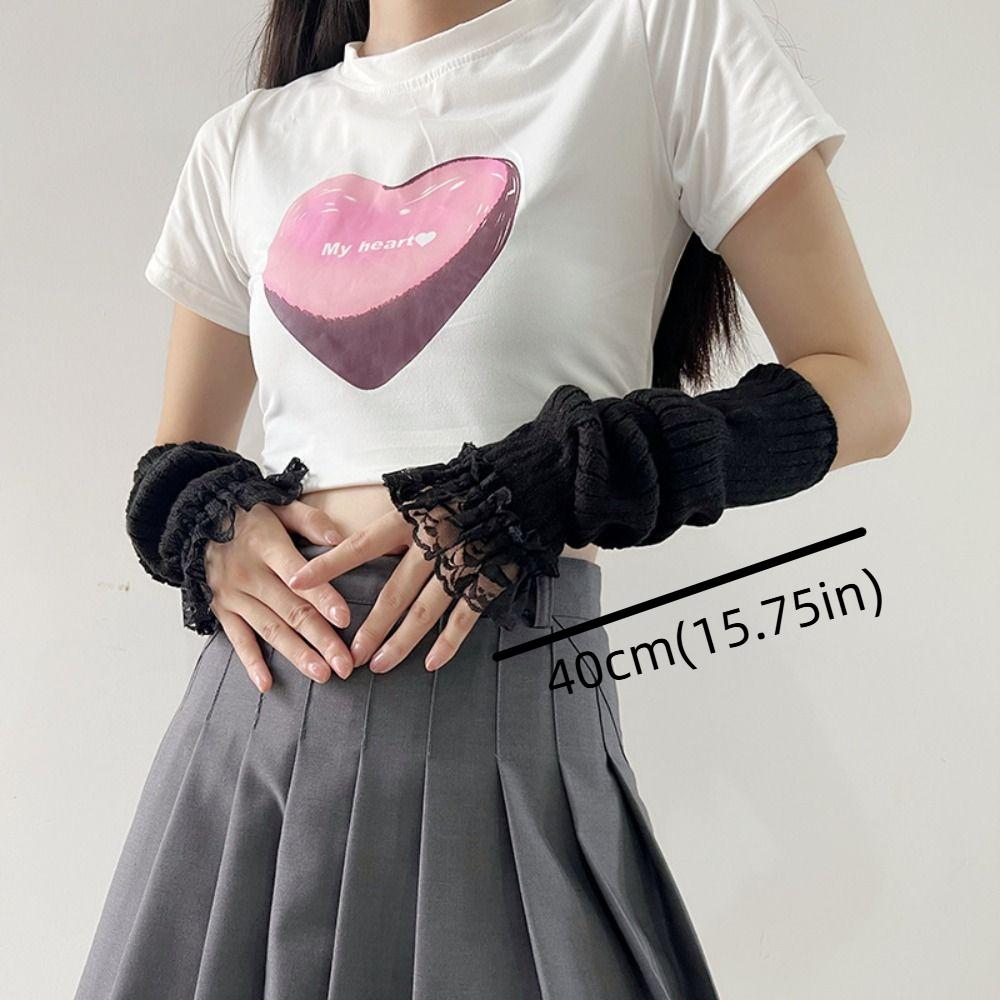 Fashion Japanese Style Y2K Lace Oversleeve Gothic Punk JK Lolita Arm Sleeves Sweet Cosplay Knitted Gloves Ladys