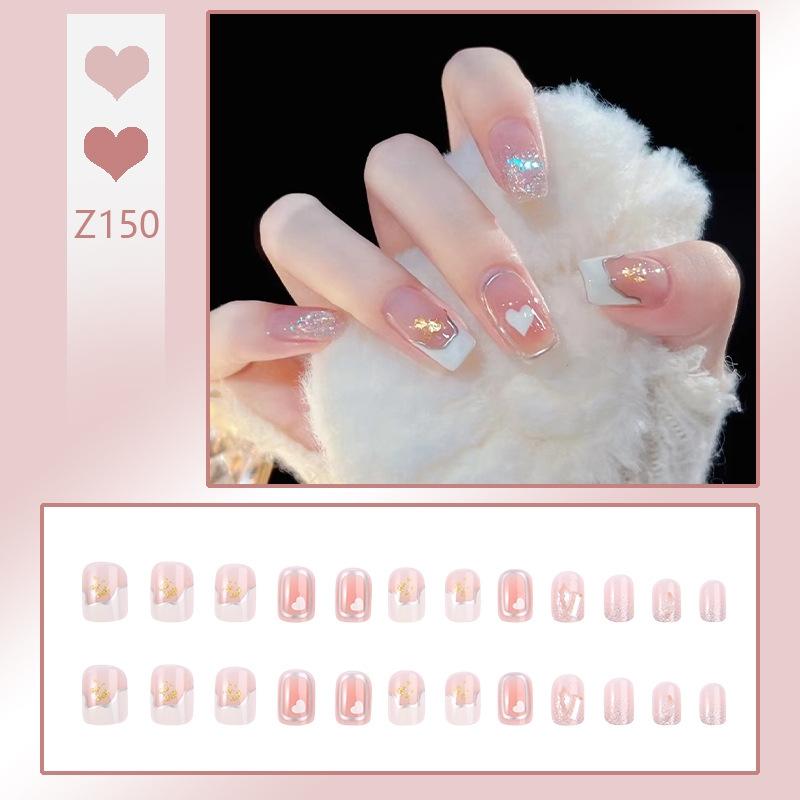Press On Acrylic Fake Nails Set with Glue High Quality Handmade Nail Extension French Tips Woman False Short Nails Press Ons