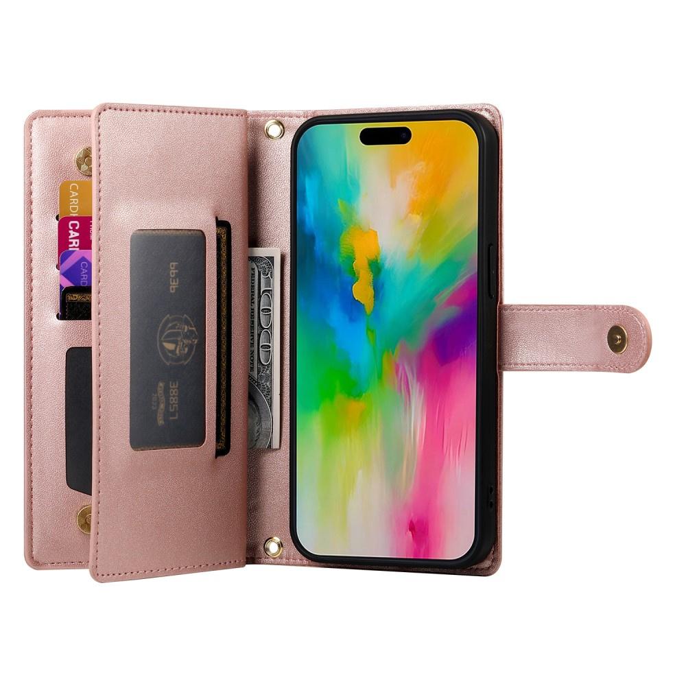 iPhone 16 Pro Max Flip Case, Wallet Zipper Pocket, Pink