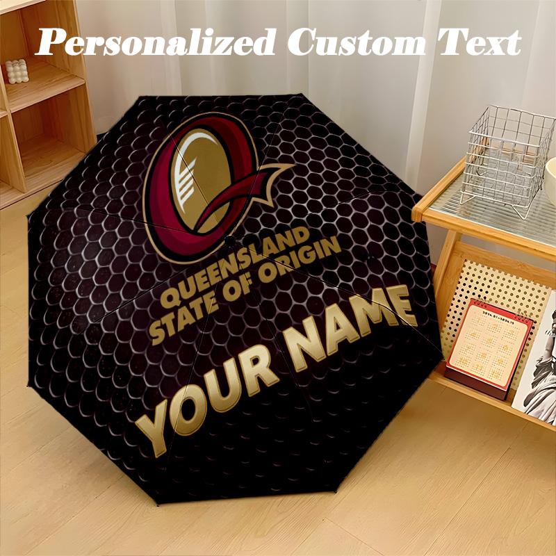 Queensland Maroons Automatic 8‑ribs Umbrella, Custom Name Text Personalized Folding Umbrella Rain Sun Gift