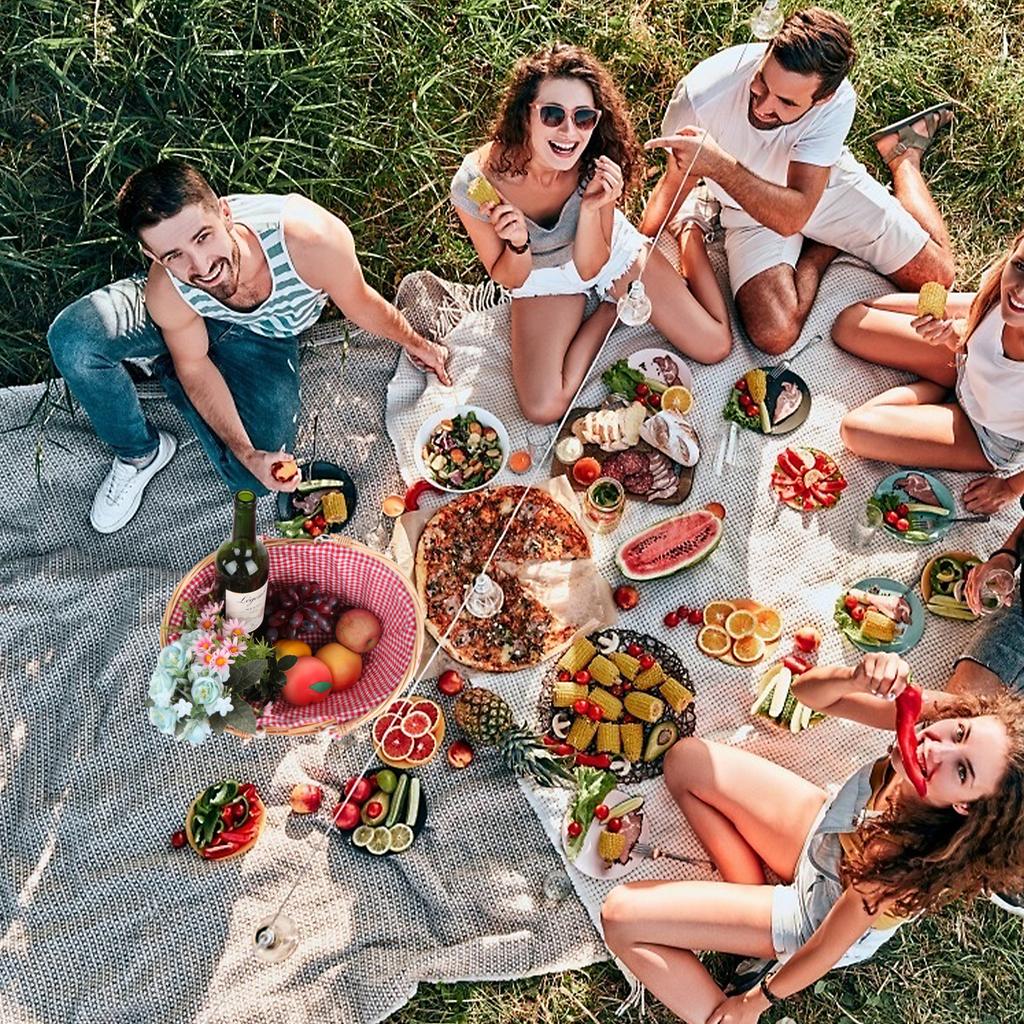 Coș de picnic din răchită cu mânere duble pliabile, coș de picnic din salcie