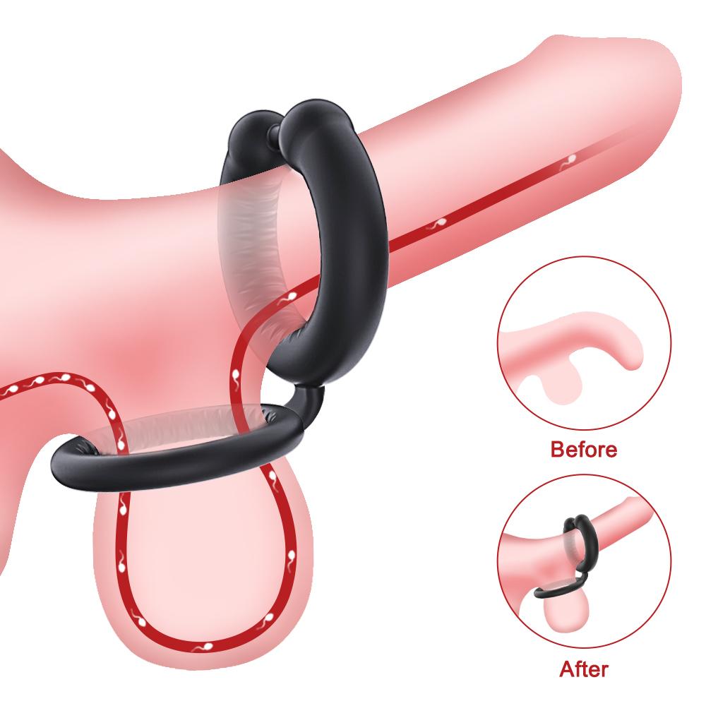 Men Penis Ring Ejaculation Delay Dual Ring Soft Sicilone Male Masturbator Sex Toy for Couple Games Cock Ring Penis Trainer