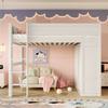 90*200Cm loft bed, versatile children's bed, equipped with wardrobe, storage compartment, open under-bed space, without mattress, pine wood, white