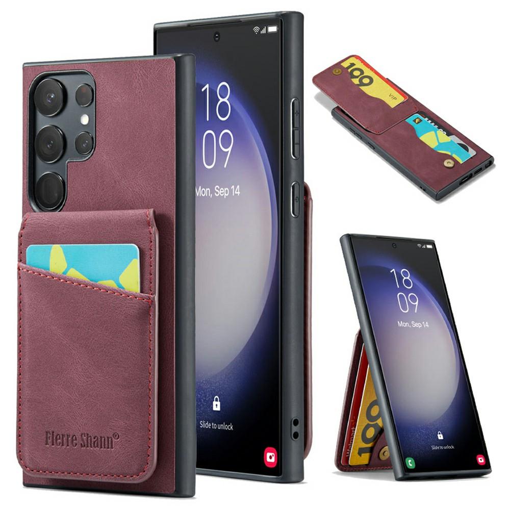 

FIERRE SHANN Чохол для Samsung Galaxy S25 Ultra Тримач для карток Підставка Шкіряний Захисна задня кришка з RFID-блокуванням Wine Red