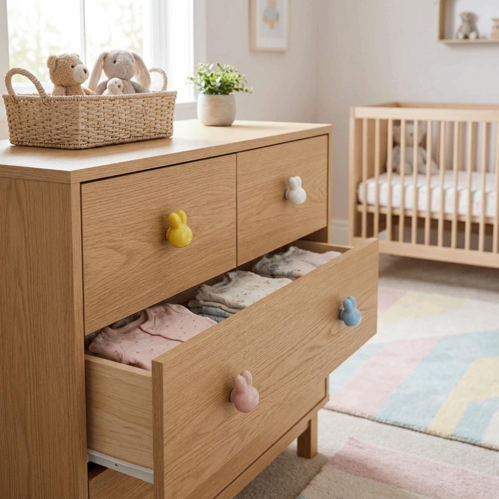 Solid Metal Thread Rabbit Knobs Rounded Soft Edges Cabinet Knobs Kids Room