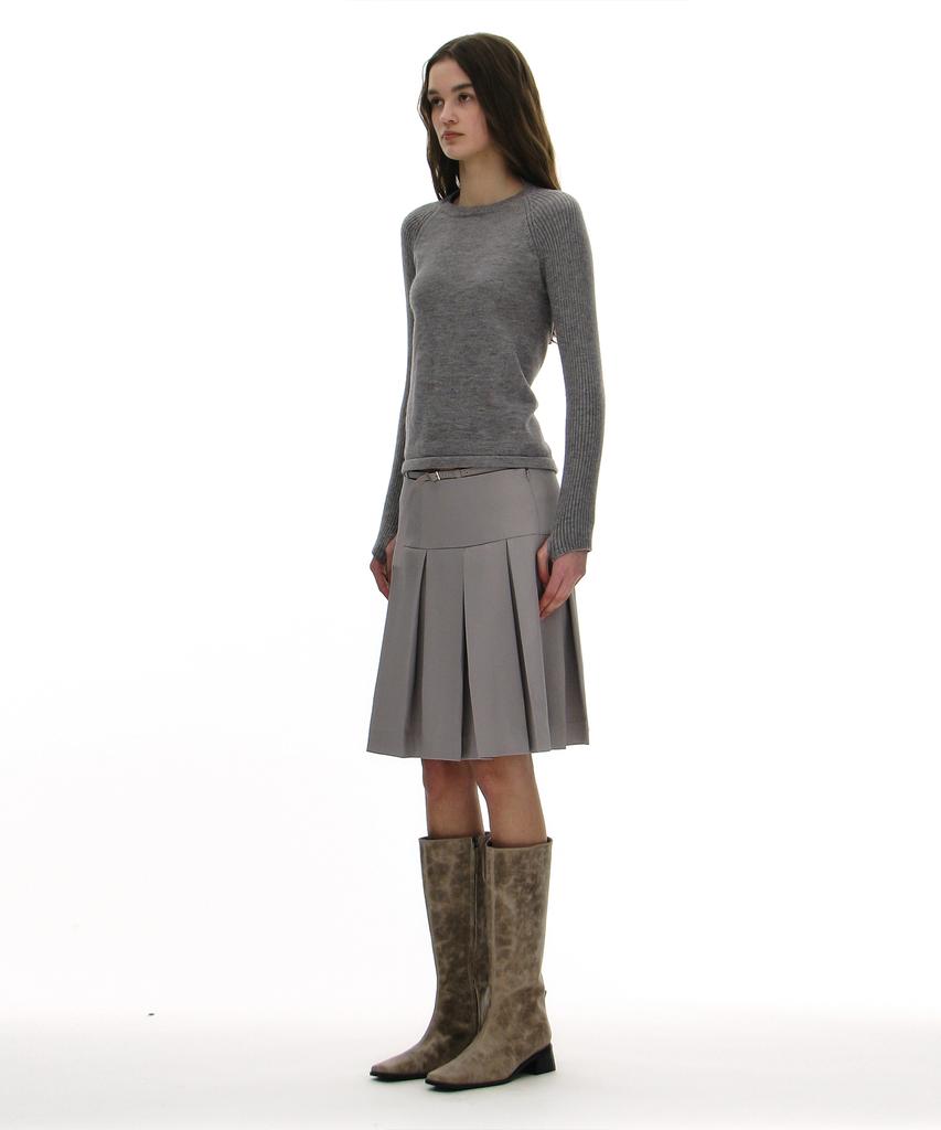 Partimento Woman Belted Pleated Skirt_Light Gray