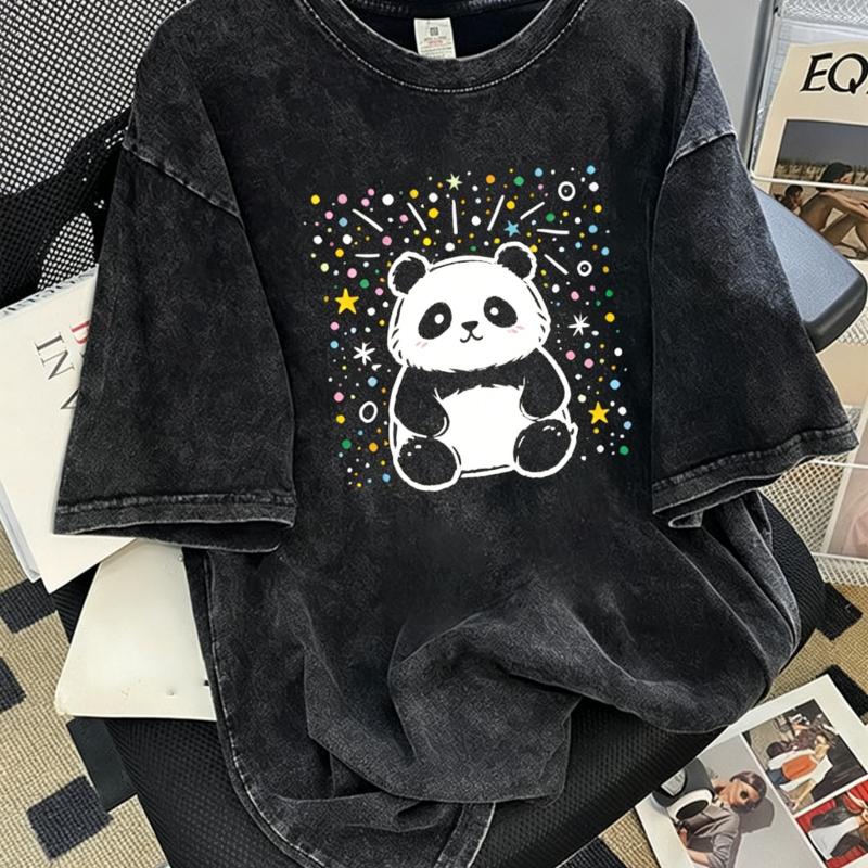 Retro Washed Animal Print T-shirt Oversized Cartoon Round-neck Short-sleeved Top Pure Cotton Short-sleeve