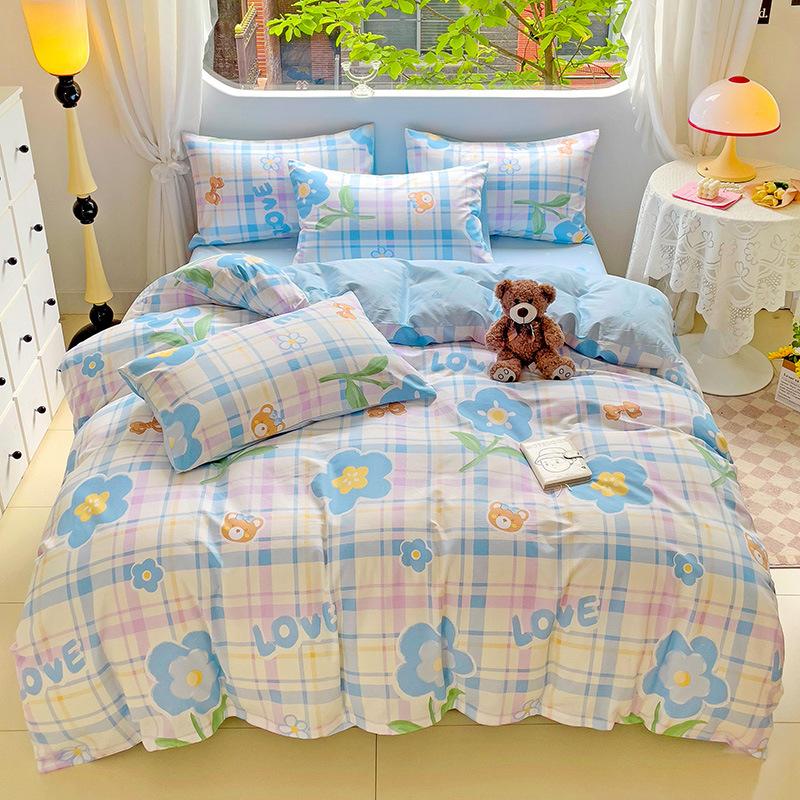 Vierteiliges Set aus reinem Baumwollbett, Baumwollbettwäsche, Bettbezug, Bettlaken, dreiteiliges Schlafsaalset