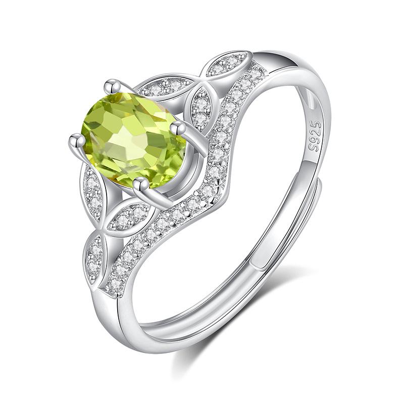 S925 Silver Natural Stone Leaf Open Ring, Multiple Colors, Minimalist Fashion Jewelry Accessory for Girls, Gift for Her