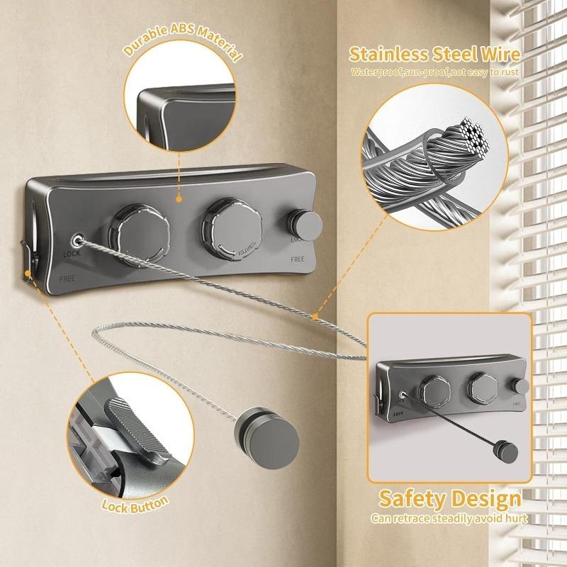 New Retractable Clothesline Double Line Retractable Wall Mounted Washing Clothes Hanger Laundry Balcony Invisible Drying Lines
