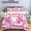 3pcs Axolotl & Pink Flower Bedding Set - Includes 1 Quilt Cover and 2 Pillowcases, Comfortable Bedding with Stylish Design for Bedroom, Mach