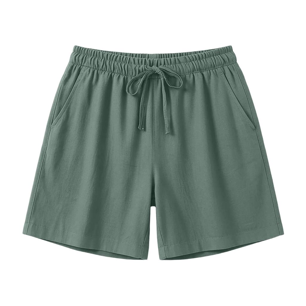Pantaloncini Casual da Donna con Vita Elastica e Coulisse con Tasche, Vestibilità Rilassata, Leggeri, in Lino, Estivi