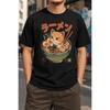 Plus Size - Men's T-Shirt S-5XL Featuring a Cute Cat In A Ramen Bowl Graphic Print - a Casual Short-Sleeve Round-Neck Top With a Relaxed Fit,