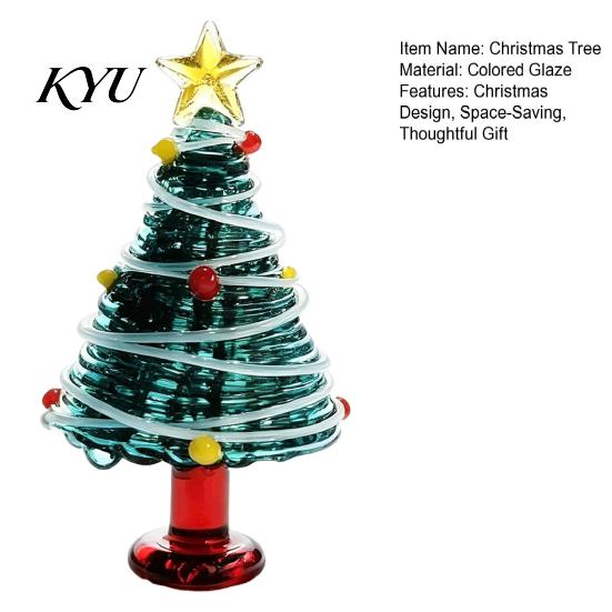Miniature Xmas Tree Figurine Glazed Christmas Figurine, Colorful Decor, Handcrafted Glass Craft for Display Table Centerpiece Home Office Holiday