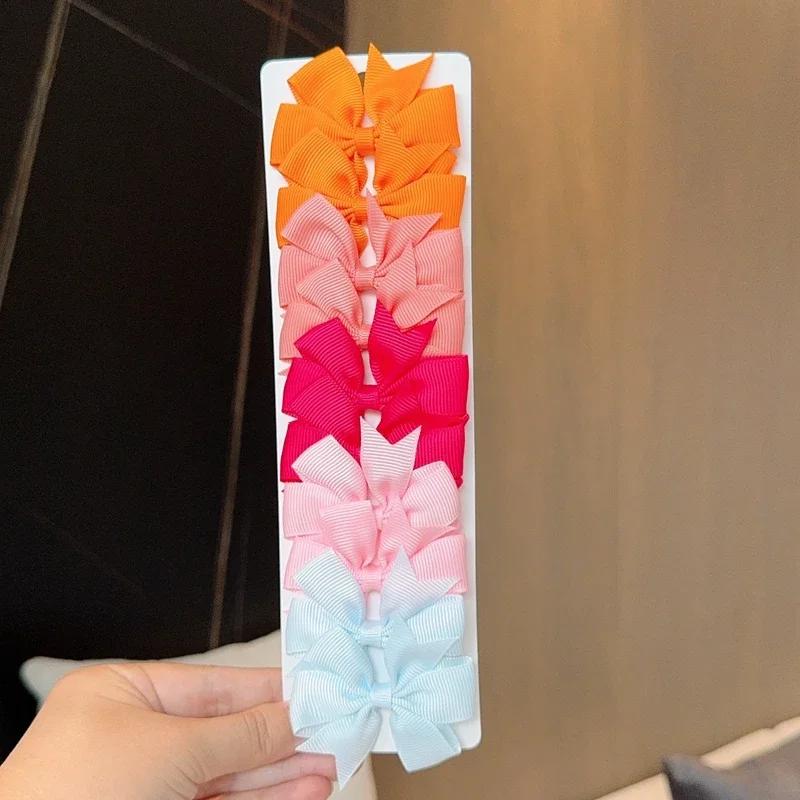 10Pcs/Set Colorful Grosgrain Ribbon Bow Hair Clip Girls Lovely Cheer Bowknot Hairpin Barrettes Headwear Baby Hair Accessories