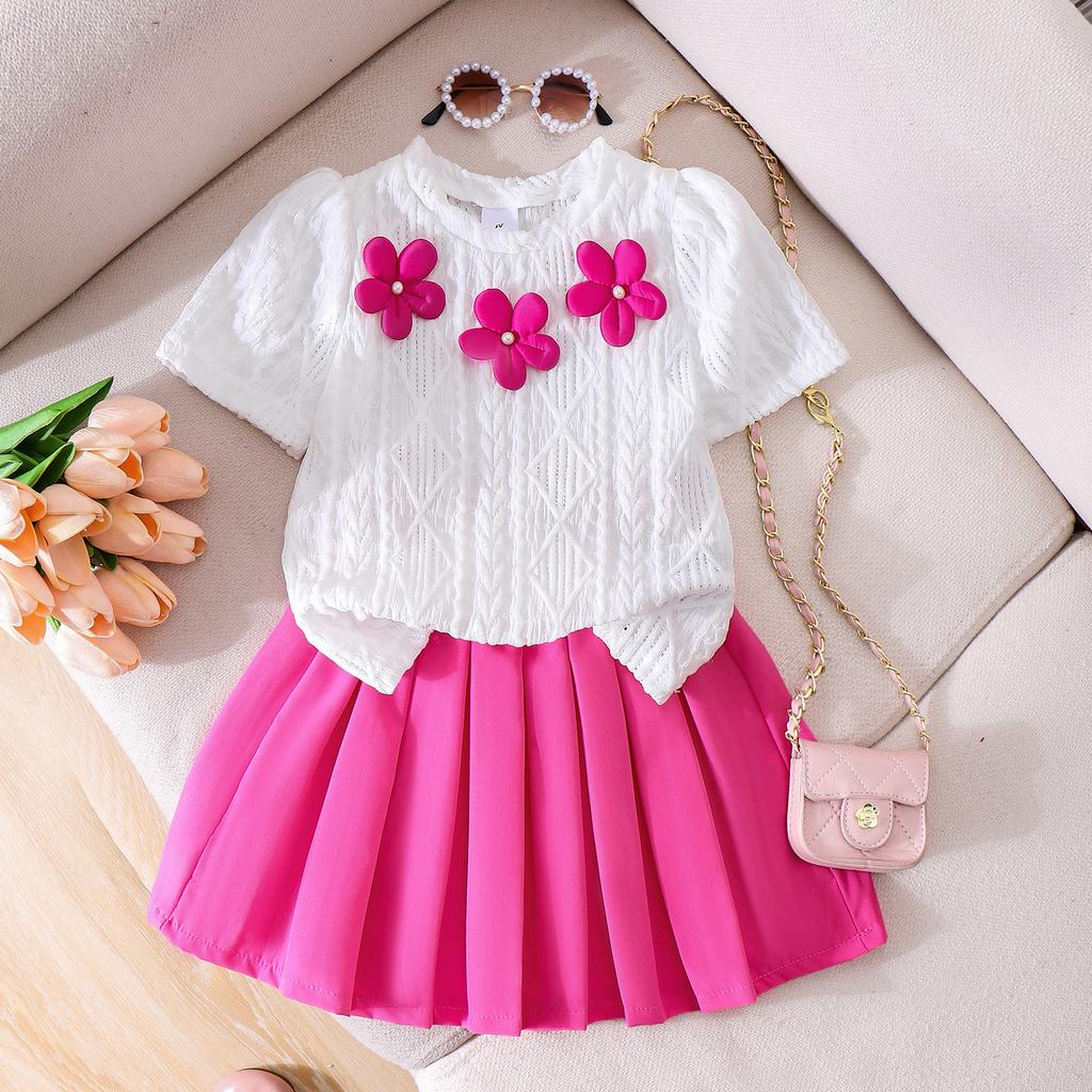 Girls' Fashion Set - Summer Children's Princess T-shirt and Pleated Skirt Set