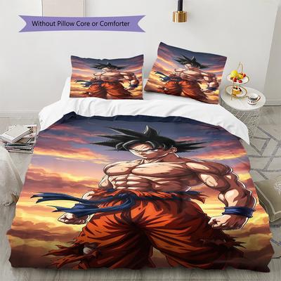 Lenjerie de pat cu model Son Goku, Set cu cuvertură, Husă de cuvertură, Față de pernă, Cadou de casă, Cadou de ziua de naștere (1 * husă de pilotă + 2 * fețe de pernă, fără miez)