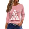 Women's O-Neck 3/4 Sleeve Christmas Print Top