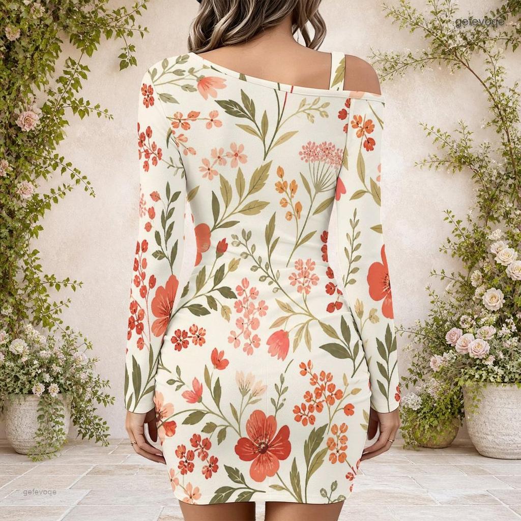 Ladies Plus Size One Side Off Shoulder Long Sleeve Dress