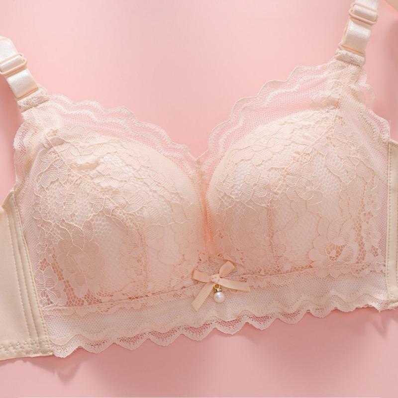 Women Lace Push‑Up Bra Wireless Thin‑Top Thick‑Bottom Bra Sexy Adjustment Bra Gather Side Fat for Small Bust