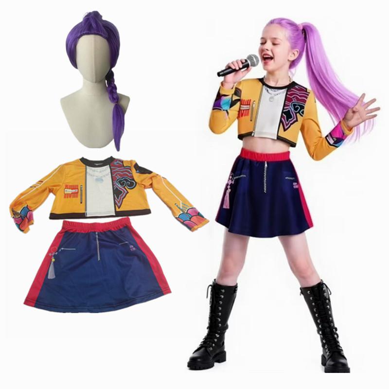 Rumi Cosplay Kostuum Pruik Tas Kinderen Meisjes Halloween Carnaval Comic-con Feest Rollenspel Outfits 160cm blue