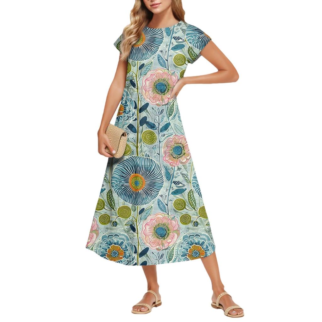 Women's Fashion Temperament Elegant Waisted Floral Casual Dresses