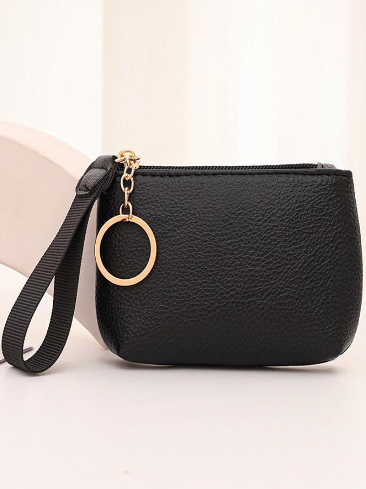 New Women Litchi Grain Rope Leather Coin Purses Soft Ultra-thin Portable Zipper Wallets Small Change Money Bags Key Holder Case