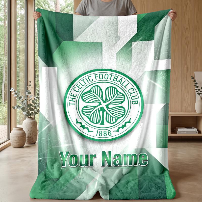 Custom Text Flannel Throw Blanket, Lightweight Cozy Bed Sofa BlanketCeltic FC