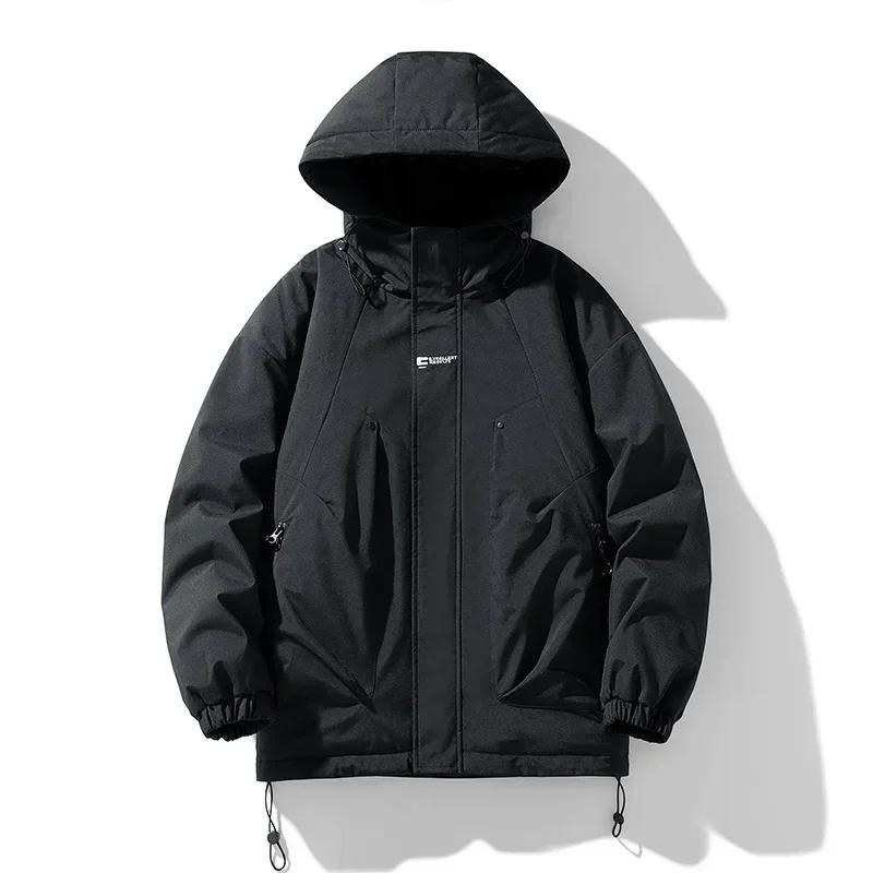 

2025 Winter Jacket Men s Casual Waterproof Thickened Hooded Parka Coat Couple s Outdoor Snow Clothes Warm Windproof Padded Coat M чёрный